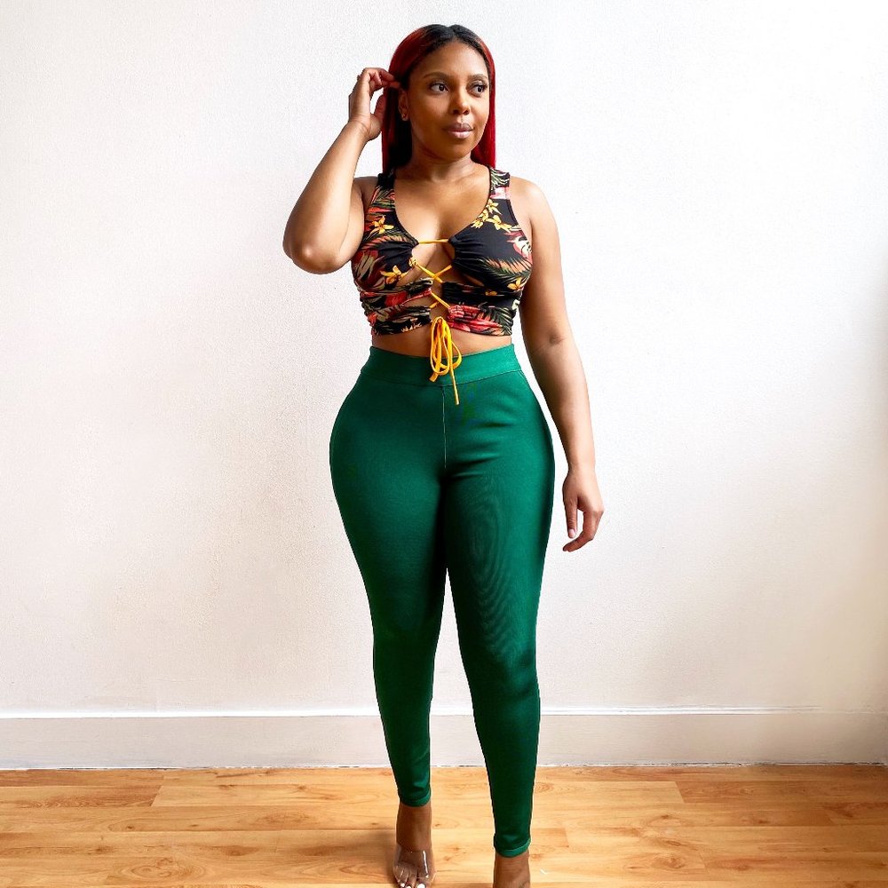 High Waist Bandage Pants in Pine Green
